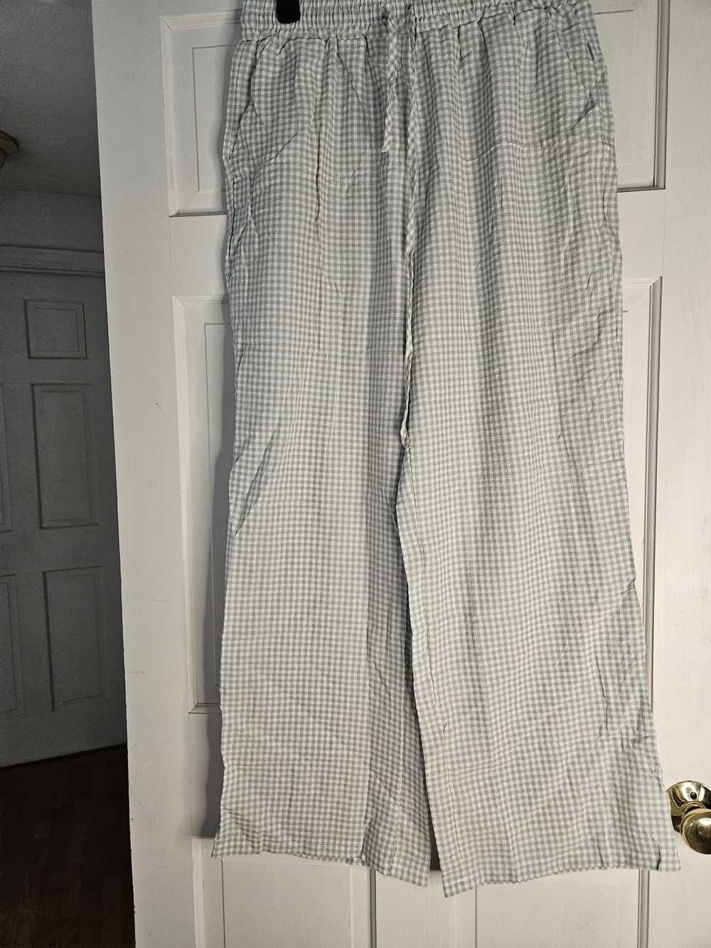 Women's Lightweight Gingham Track Pants - Light Blue/White#256
